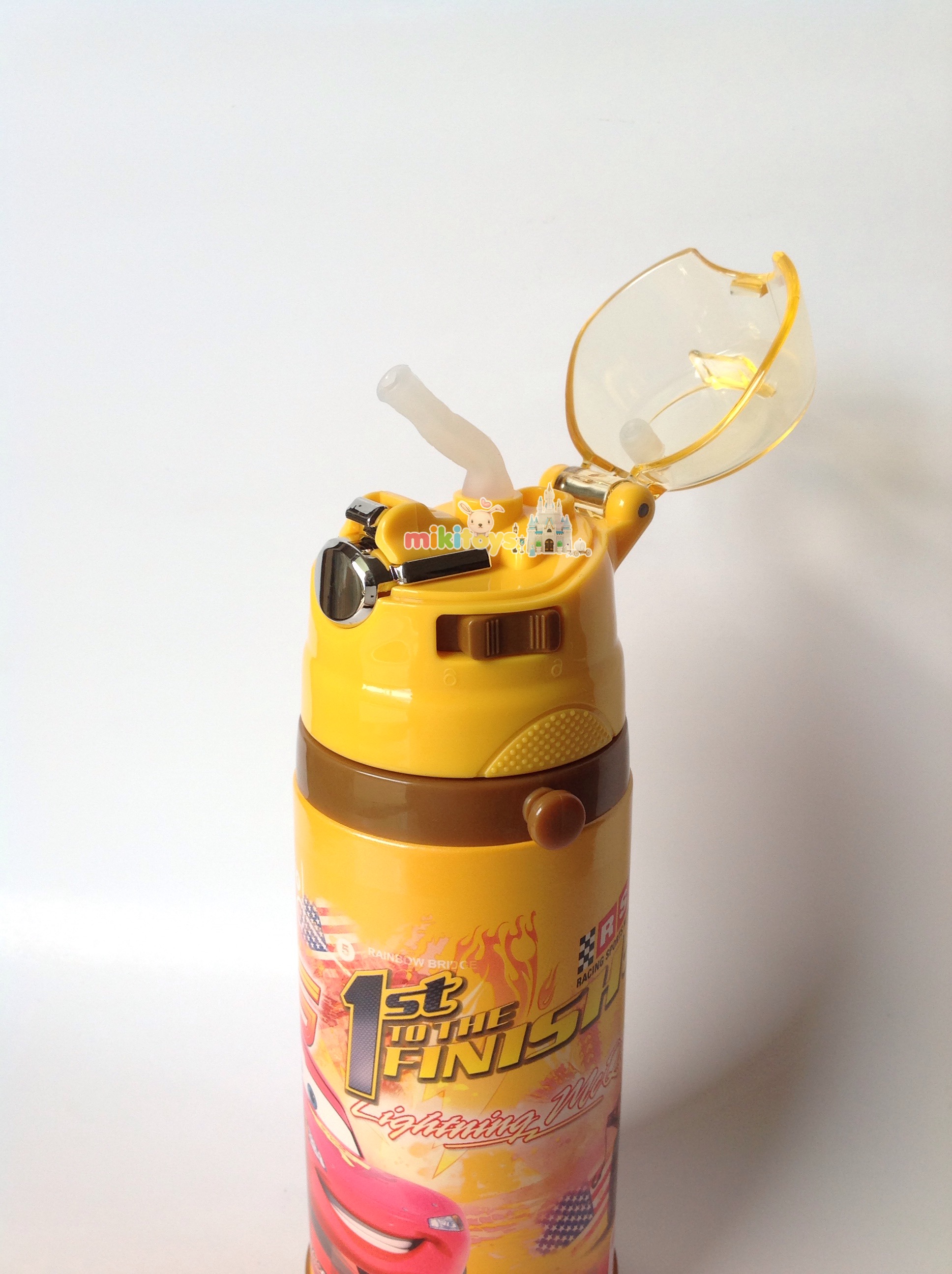 กระติกน้ำเก็บความเย็น รถแข่ง คาร์ Disney Cars McQueen (1st to finish)สีเหลือง รุ่นตัวล็อค2ชั้น