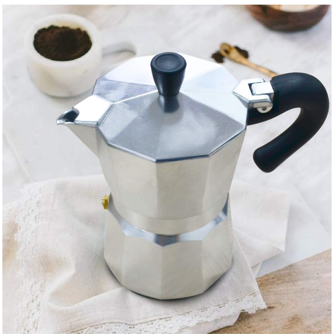 กาต้มกาแฟมอคค่าพอทขนาด 3 คัพ moka pot 150 ml ก้นเหลี่ยม หูจับหนา รหัส 1741