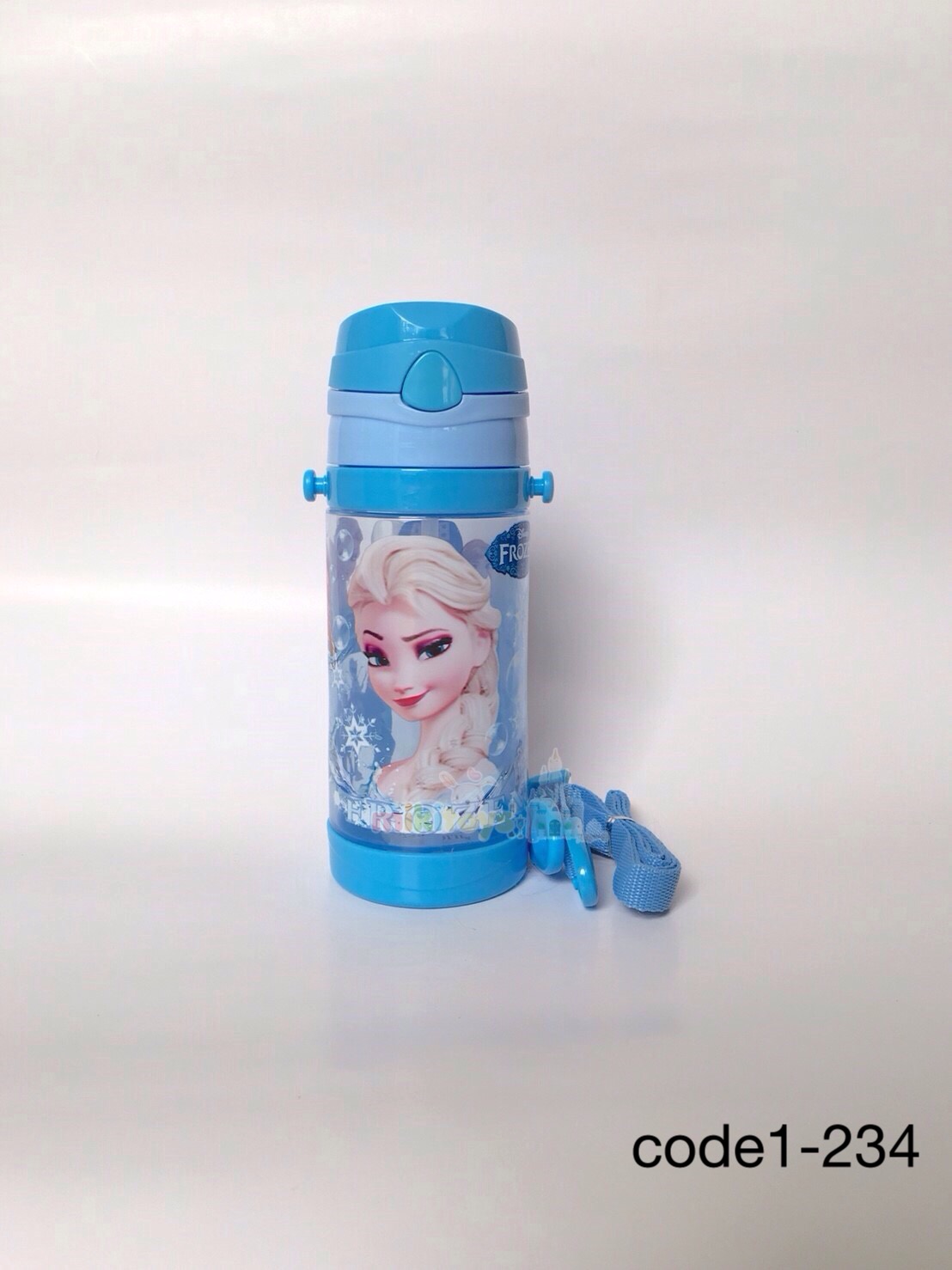 กระติกน้ำเด็ก Frozen Elsa โฟรเซ่น (เอลซ่า) สีฟ้า รุ่นฝาเด้ง ปุ่มกดสามเหลี่ยม