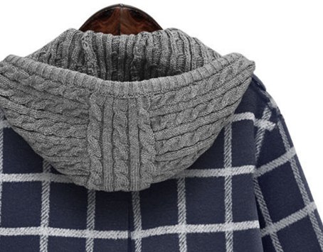 PreOrderคนอ้วน - เสื้อกันหนาวแฟชั่น ไซส์ใหญ่ คนอ้วน เสื้อไหมพรม คลุมด้วยเสื้อลายสก๊อตด้านนอก สีเทาน้ำเงิน