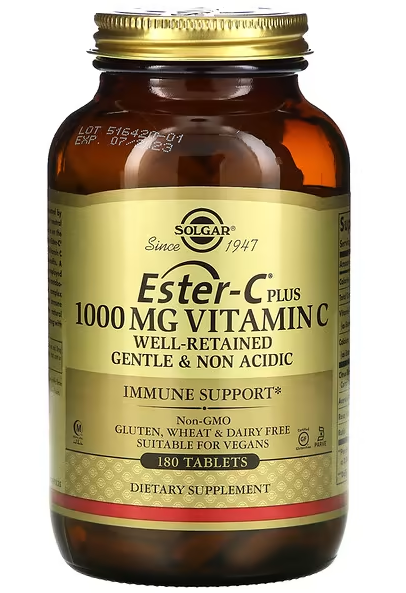 Solgar ESTER-C PLUS 1000 MG VITAMIN C 180 TABLETS วิตามินซีที่ไม่เป็นกรด ไม่กัดกระเพาะ เสริมภูมิต้านทาน 24 ชั่วโมง