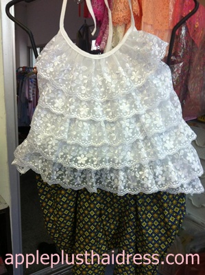 KF03 ชุดเสื้อลูกไม้+กางเกงโจงกระเบน