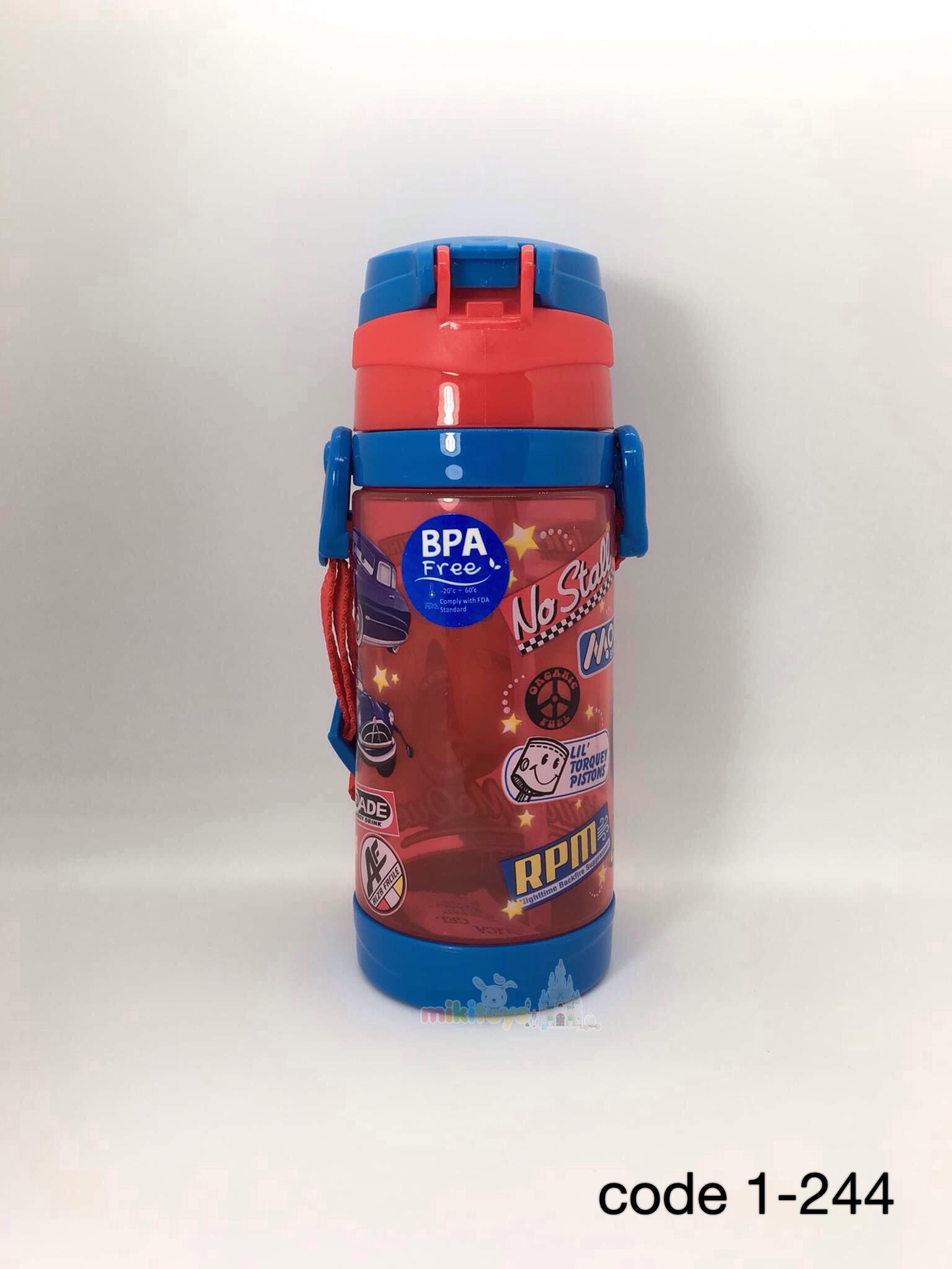 กระติกน้ำเด็ก Cars McQueen สีแดง รุ่นฝาเด้ง ปุ่มกดสามเหลี่ยม