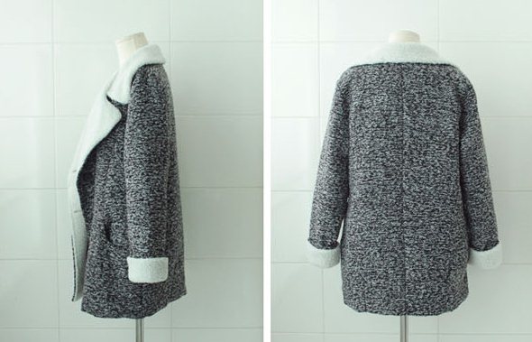 Pre Orderไซส์ใหญ่ - เสื้อกันหนาวแฟชั่น คนอ้วน ไซส์ใหญ่ เสื้อโค้ทขนสัตว์ จากหนังแกะ สีเทาดำ