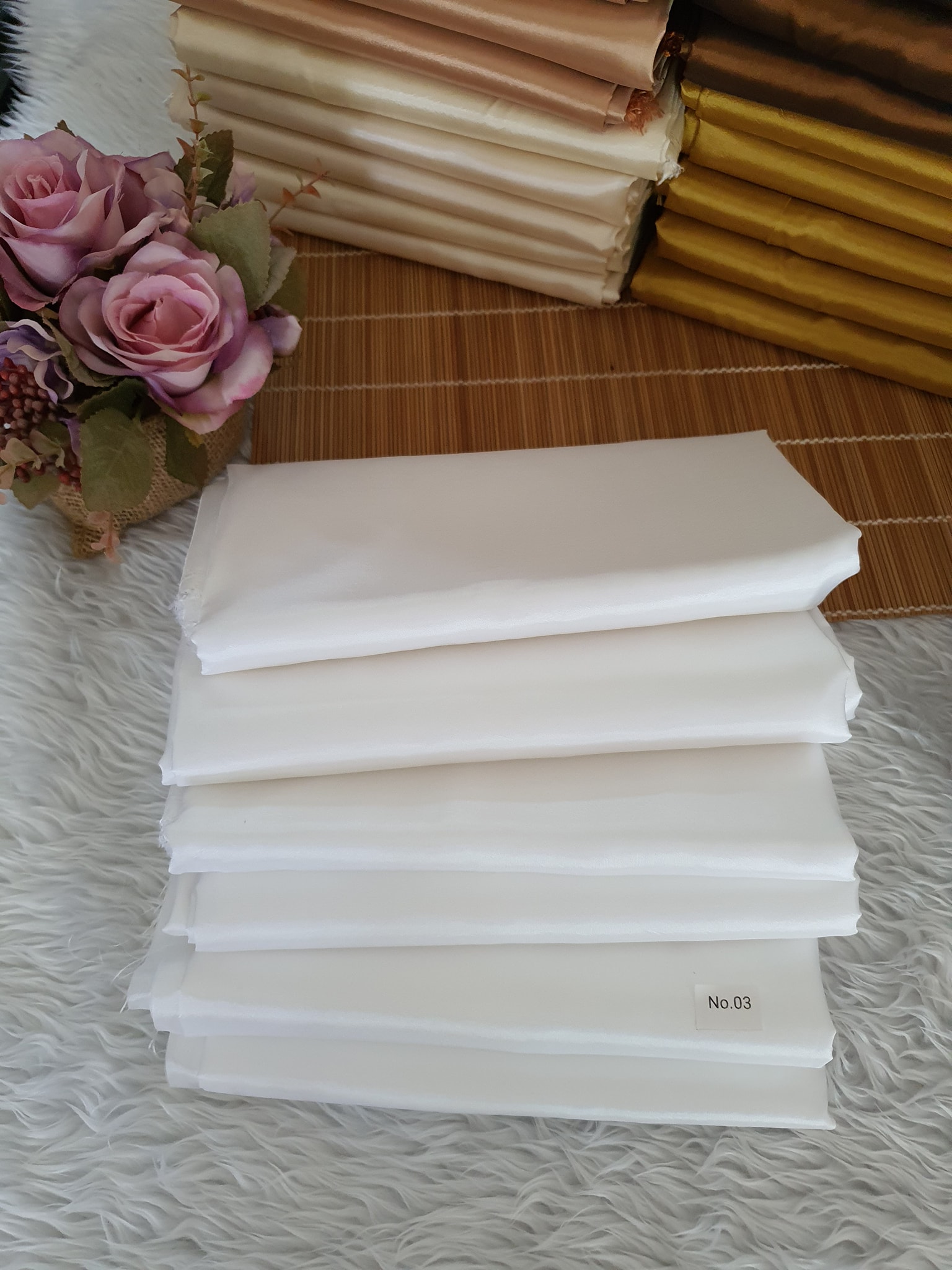 ผ้าไหมสังเคราะห์ทอเครื่องสีพื้น Plain Synthetic Silk
