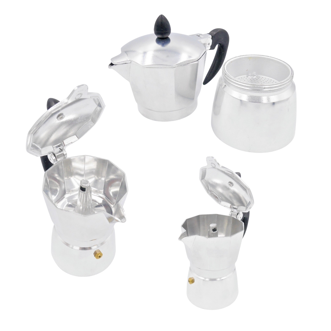 มอคค่าพอท หม้อต้มกาแฟสด อลูมิเนียม 3 ถ้วย ก้นกลม ฟรี!กระดาษกรองและอะไหล่ซีนยางสำรอง รหัส 1614-097A