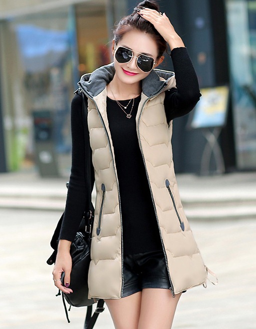 Pre-LD015 - Preเสื้อกันหนาว - เสื้อกั๊กกันหนาว อีกแบบ มี Hood สี : เหลือง / ดำ / เทา / แดง / เบจ / เขียวเข้ม / น้ำเงิน / เขียวทหาร