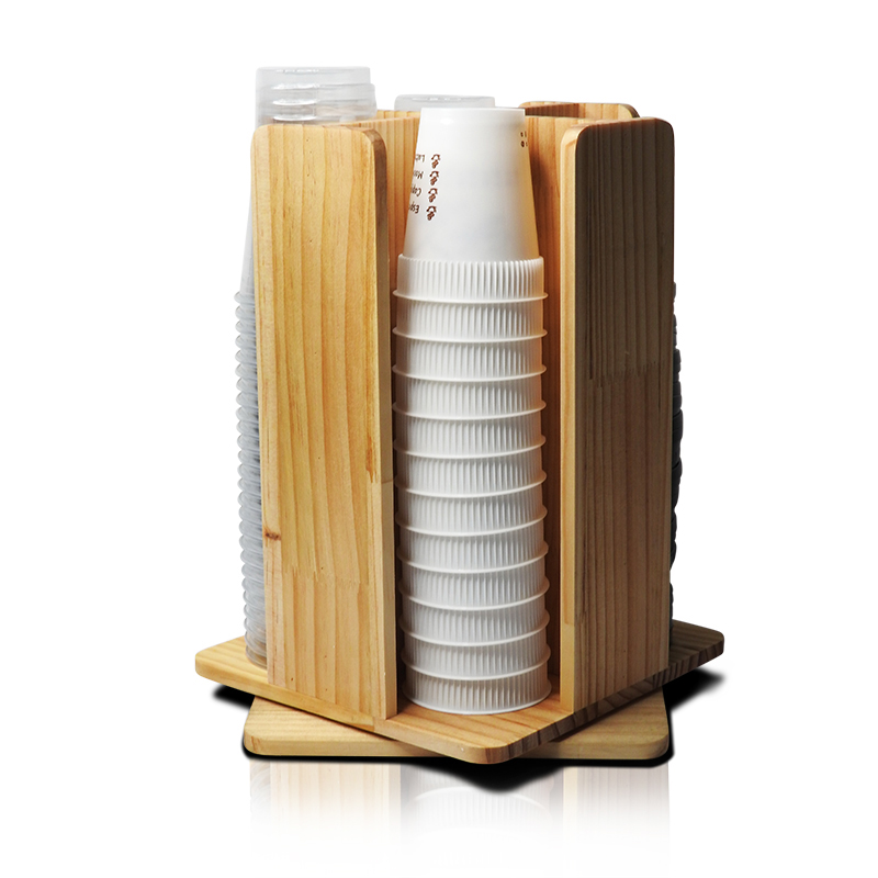 ที่ใส่แก้วกาแฟ หรือ แก้วเครื่องดื่มพลาสติก ไม้ 4 ช่อง ฐานหมุน 360 องศา 1610-577