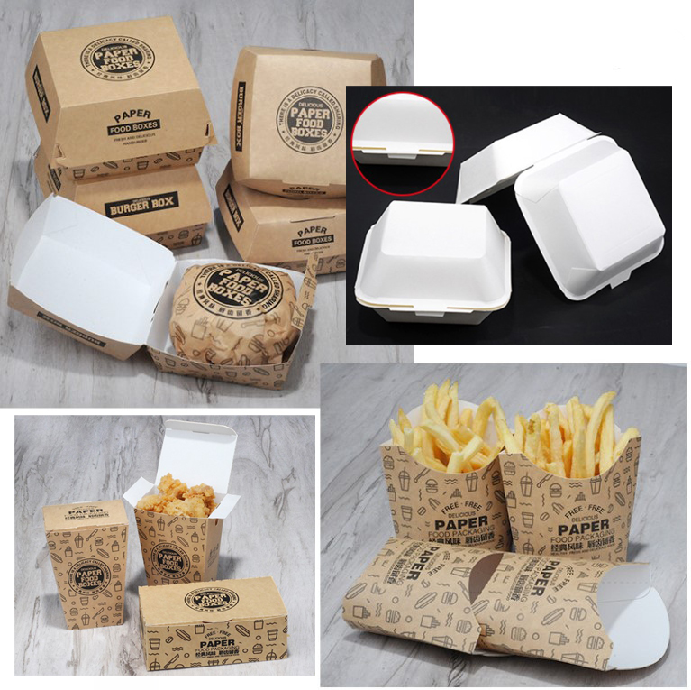 กล่องใส่เบอร์เกอร์-อาหารทอด กระดาษ Food Grade เคลือบกันไขมัน (grease-proof paper) แพ็ค 50 ชิ้น