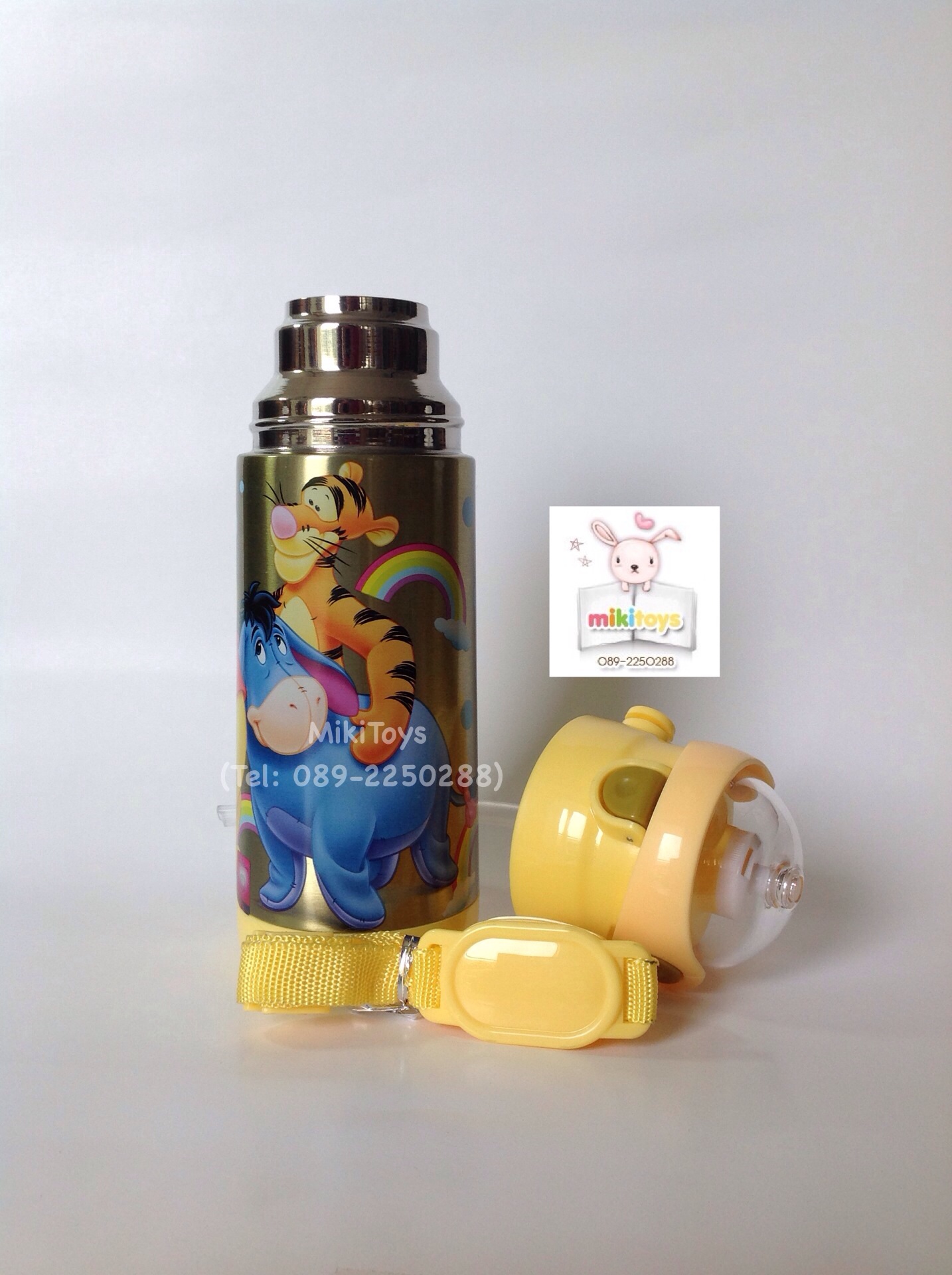กระติกน้ำหมีพูห์ วินนี่ เดอะพูห์ Winnie The Pooh สีเหลืองทอง ลายหมีพูห์ Pooh,อียอร์ Eeyore,ทิกเกอร์ Tigger#SP36