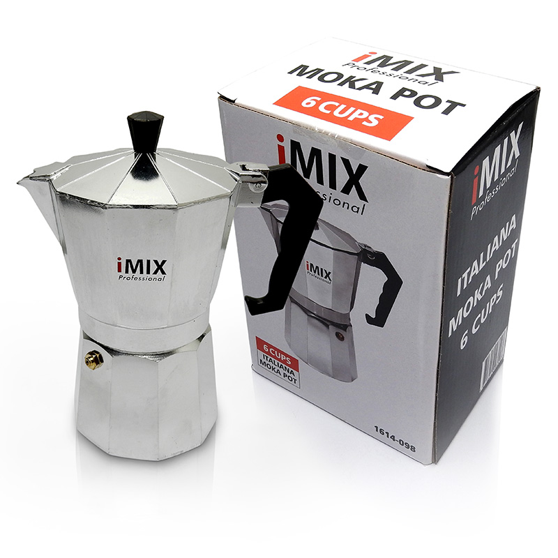 หม้อต้มกาแฟสดมอคค่าพอท I-MIX (MOKA POT) อลูมิเนียม 6 ถ้วย 1614-098 ฟรี!กระดาษกรองและซีนยางสำรอง