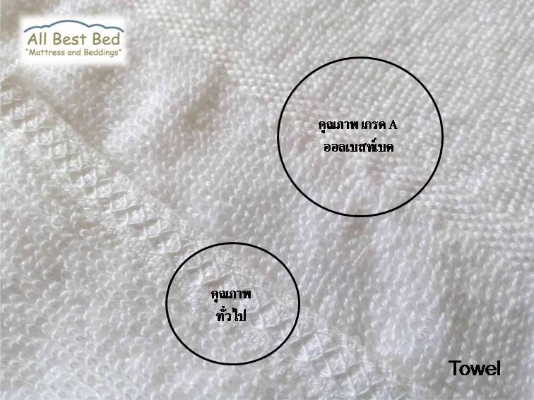 ผ้าขนหนูโรงแรม ขนคู่ สีขาว Pure Cotton100% เกรด A ทอขอบในตัว