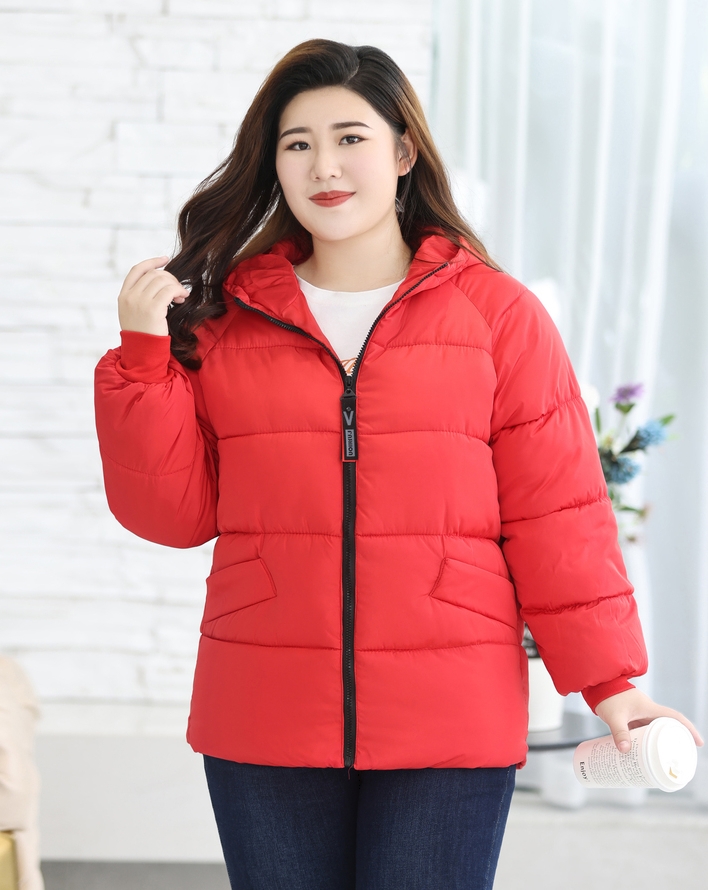 2324-0010 โค้ทกันหนาวไซส์ใหญ่ บุนวม มีHood (นางแบบ3XL) สี : ชมพู ดำ แดง เหลือง ฟ้า