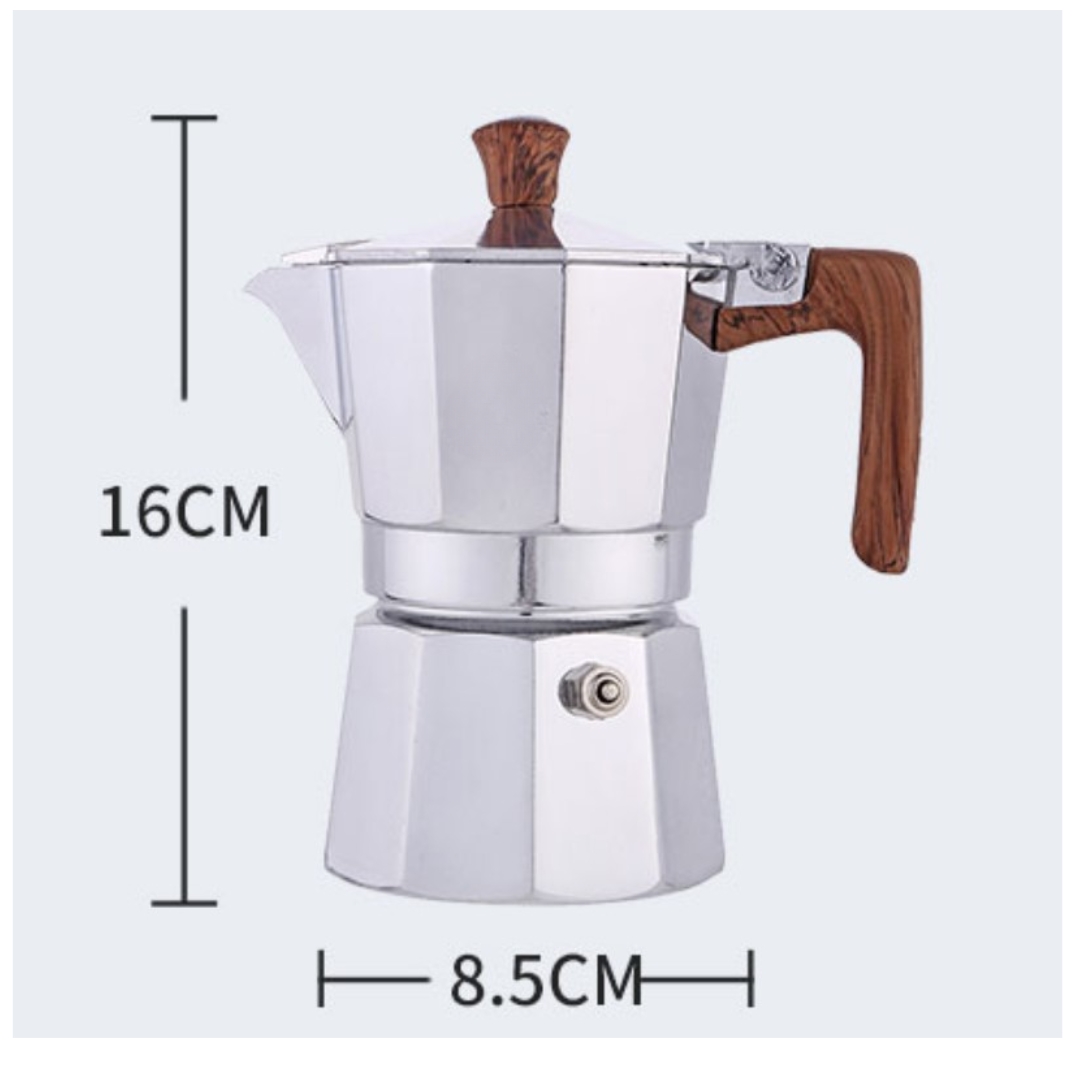 หม้อต้มกาแฟสดมอคค่าพอท MOKA POT อลูมิเนียม 3 ถ้วย เนื้อหนาสีเงินบูติก รหัส 1916