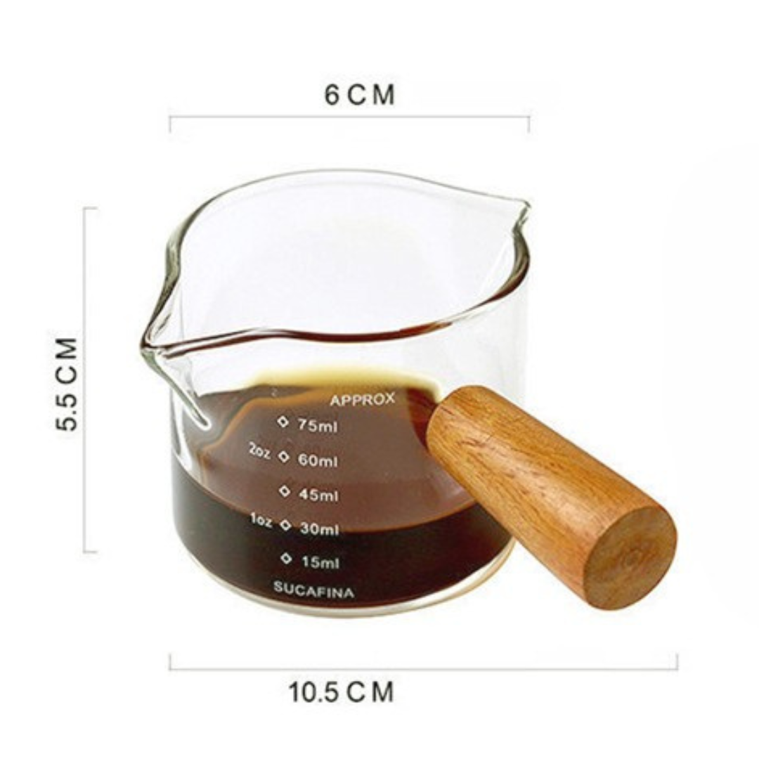 แก้วตวงสองปากเทแก้วช็อตด้ามไม้ 75 มิลลิลิตร รหัส 2961