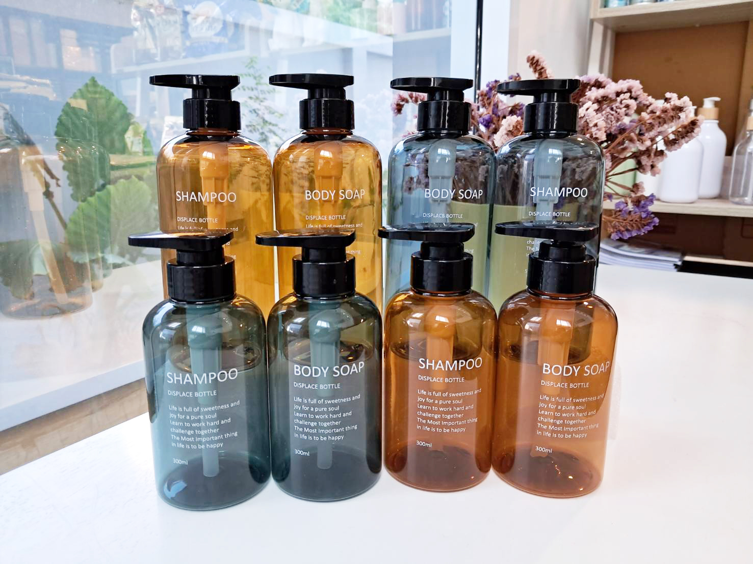 ขวด Refill หัวปั๊มสำหรับใช้ในห้องน้ำ แพ็คคู่ Body Soap - Shampoo ขนาด 300/500 ml.