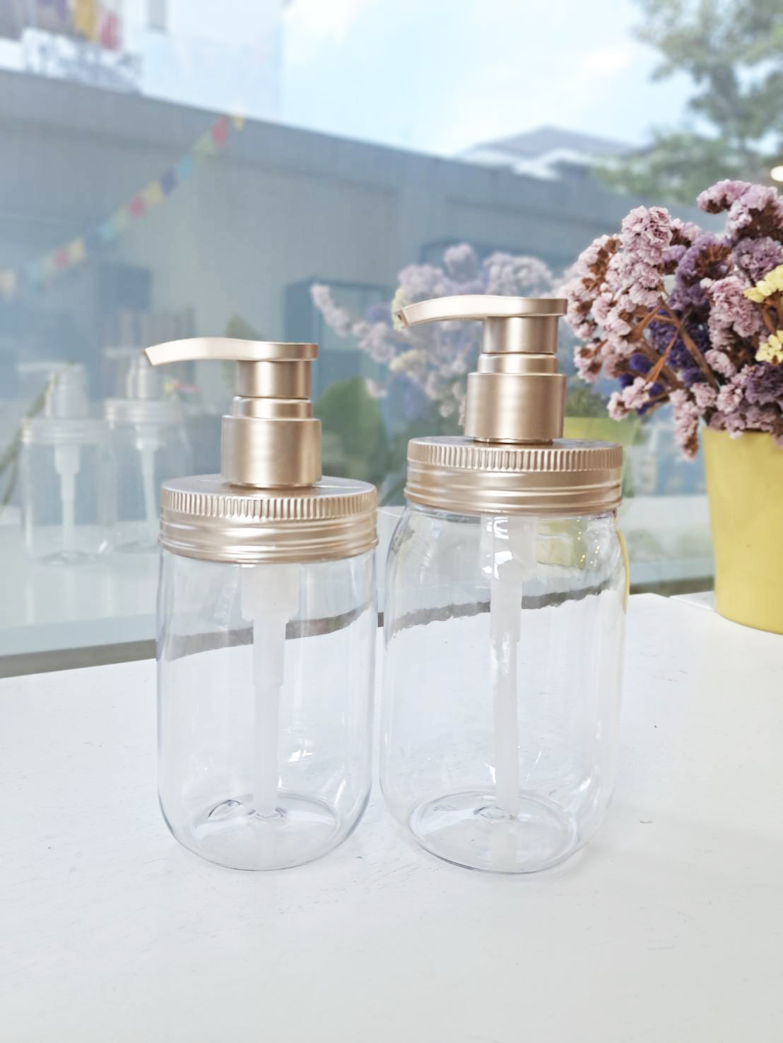 ขวดสบู่-แชมพู-โลชั่น - ขวดใสรุ่นคอกว้าง Pink Gold 300-450 ml.