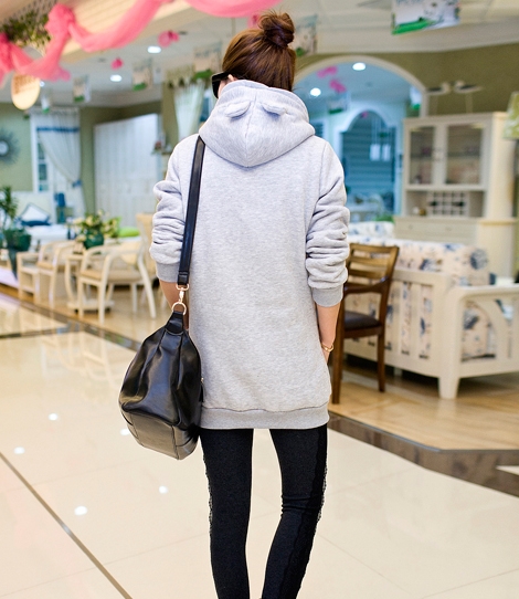 Pre Order - เสื้อกันหนาวแฟชั่นสไตล์เกาหลี ข้างในเป็นผ้ากำมะหยี่ หนา อุ่น สีเทา / สีแดง