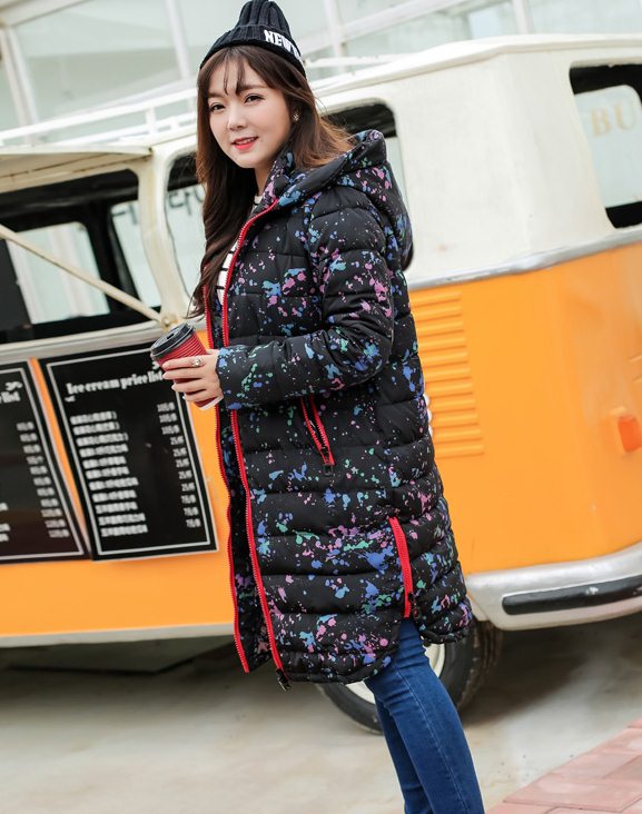 PreOrderคนอ้วน - เสื้อโค้ทกันหนาว ตัวยาว บุนวม+นุ่น ลายผ้าสวย สีดำ