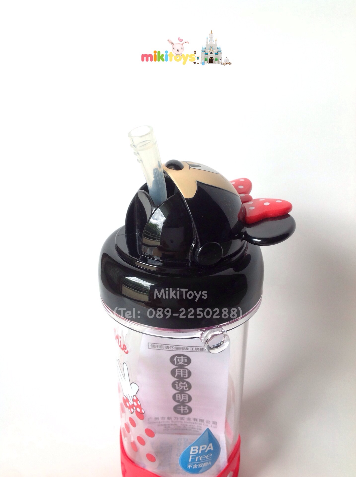 กระติกน้ำ มินนี่เมาส์ Minnie Mouse 3D สายสะพายสีแดง มีฐานยางรองกันกระแทก **BPA Freeปลอดภัย(ฟรีค่าจัดส่ง)