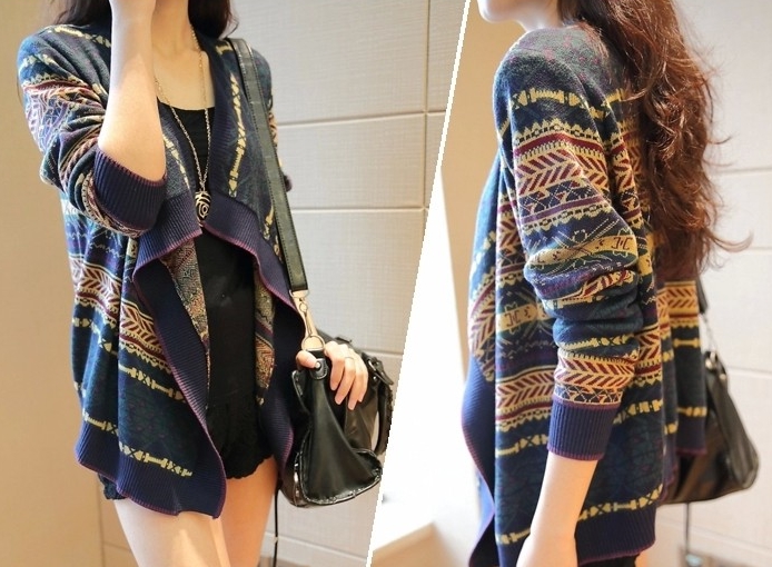 Pre Order - เสื้อคลุมกันหนาวแฟชั่นเกาหลี เสื้อคลุมไหล่เวตเตอร์แขนยาว ลายสวย ๆ