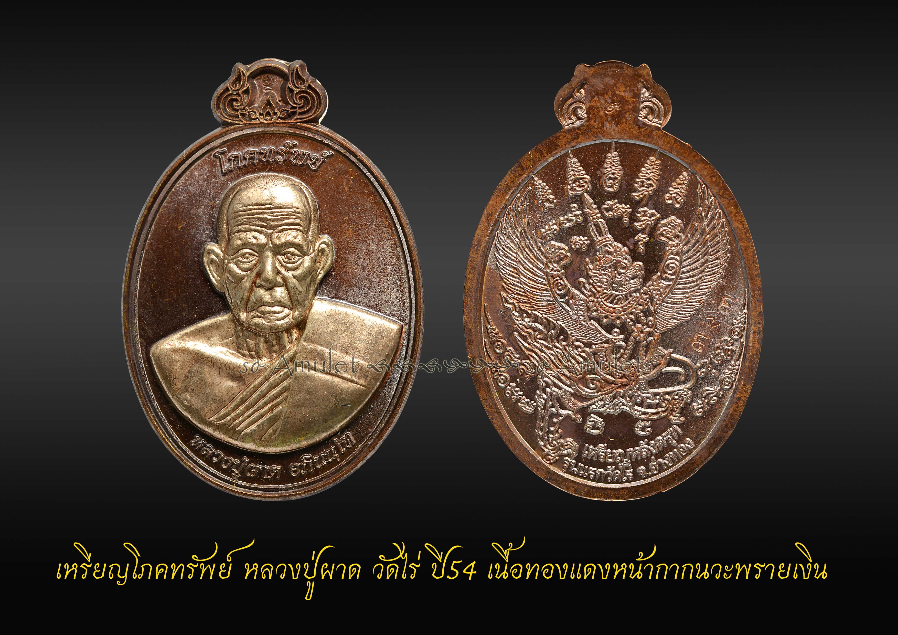 เหรียญโภคทรัพย์ หลวงปู่ผาด วัดไร่ ปี54 เนื้อทองแดงหน้ากากนวะพรายเงิน