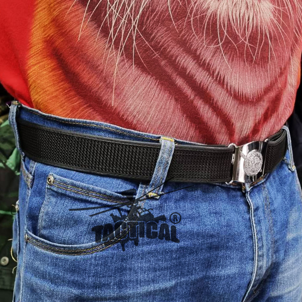 เข็มขัดไนลอนกุ๊นขอบ + หัวตราโล่