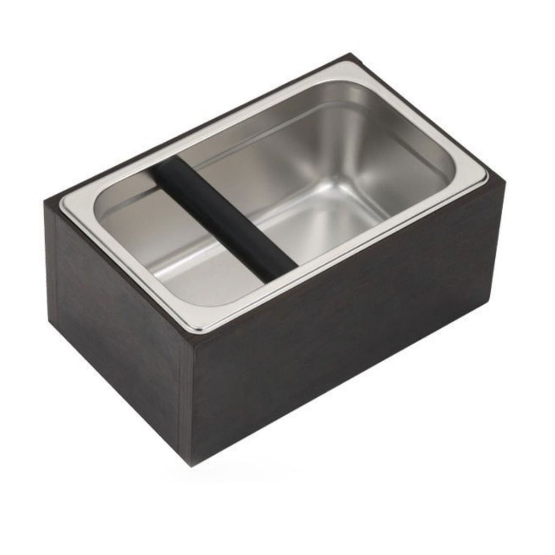 อ่างเคาะกากกาแฟ +กล่องไม้ตั้งอ่างเคาะกาก สูง 12.5 สี่เหลี่ยมผืนผ้า (ไม้สีแดงออกดำ) 1610-527