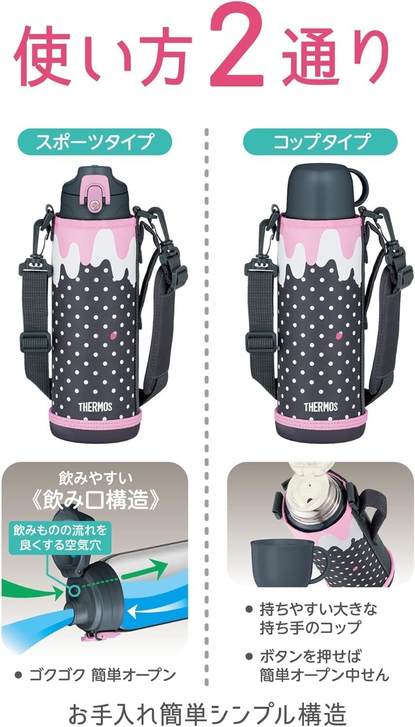 THERMOS FJJ-1001WF Vacuum Insulated 2-Way Bottle 1L สี Gray Pink เทอร์มอสกระติกน้ำกีฬาฉนวนสุญญากาศ เก็บอุณหภูมิได้ทั้งร้อนและเย็น ขนาด 1ลิตร