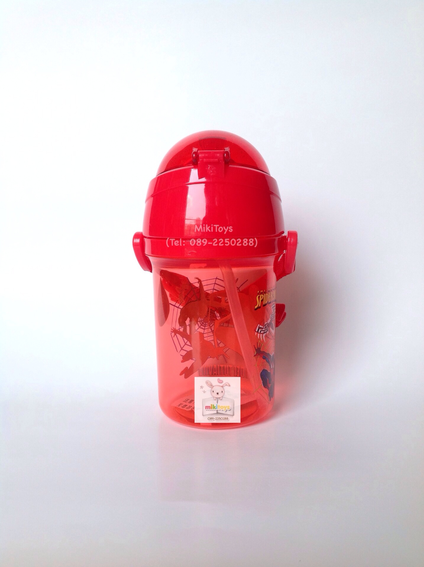 ✅กระติกน้ำสไปเดอร์แมน Spiderman สีแดงสดใส 400ml. รุ่นกด ฝาเด้ง หลอดในตัว ลายสกรีนสวย **BPA Free