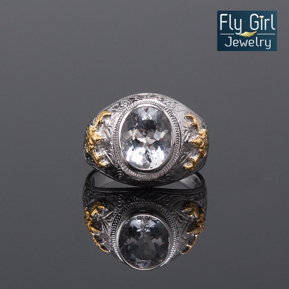 แหวนครุฑ พลอยไวท์โทแพสแท้(ราศีเมษ) ใส่เสริมดวงเกิด ช่วยปกป้องคุ้มครองเสริมหน้าที่การงาน