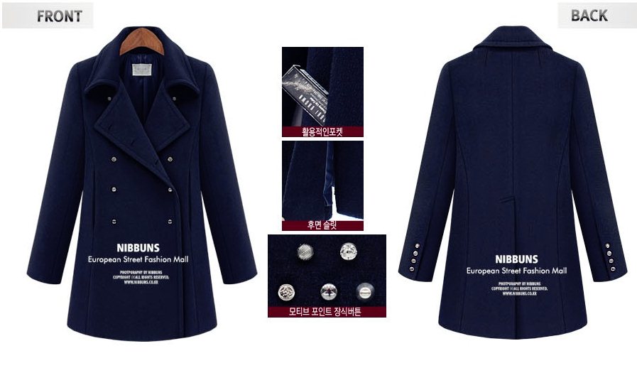 PreOrderคนอ้วน - เสื้อโค้ทกันหนาวแฟชั่น ไซส์ใหญ่ คนอ้วน เสื้อโค้ทขนสัตว์ตัวยาว ไม่หนา แต่งกระดุมหน้า สี : น้ำเงิน / ดำ