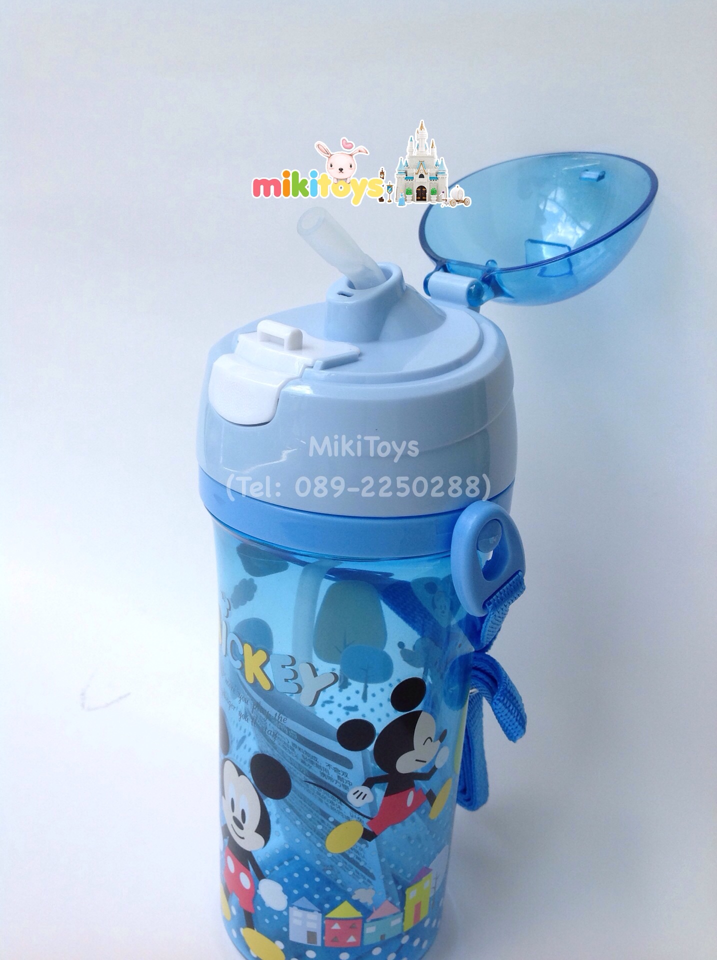 กระติกน้ำมิกกี้เมาส์ MickeyMouse 550ml. สีฟ้าใส สินค้าลิขสิทธิ์แท้ *BPA Free(ฟรีค่าจัดส่ง)