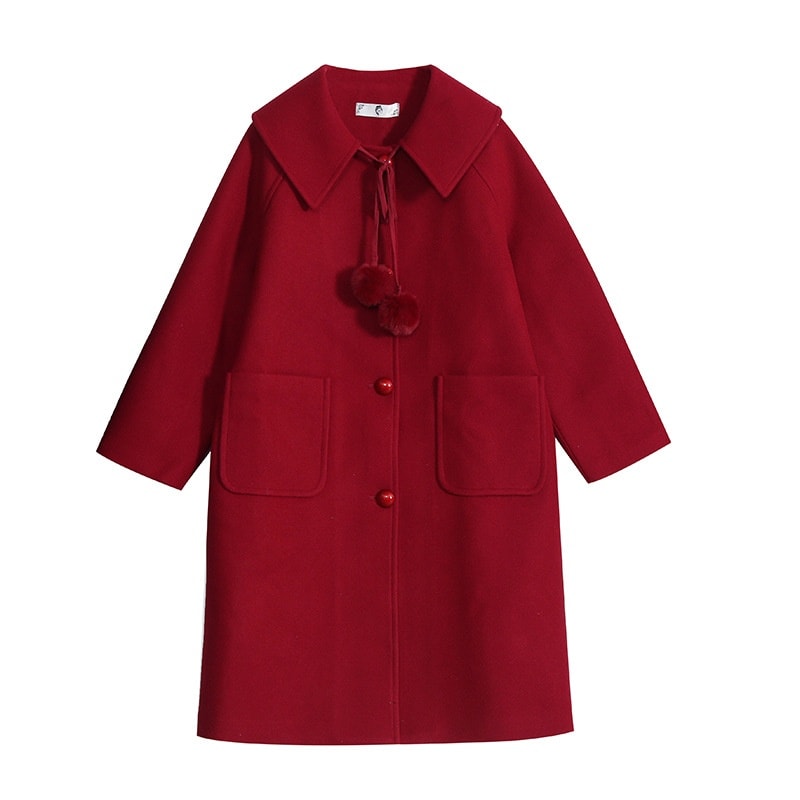 2324-0013 โค้ทกันหนาวไซส์ใหญ่ ผ้าวูล คอตุ๊กตา น่ารัก