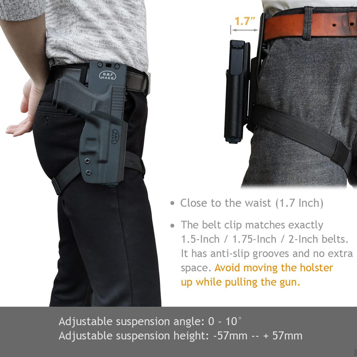 ซองปืนพกนอก + เพลทต่ำ รัดขา B.B.F Make Kydex Holster