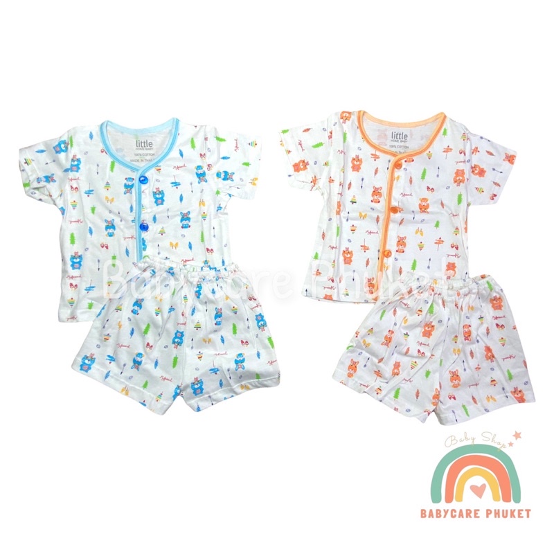 ชุดเด็กแรกเกิด ชุดเด็กอ่อน แบบกระดุม เสื้อแขนสั้นและกางเกงขาสั้น ผ้าคัตตอล