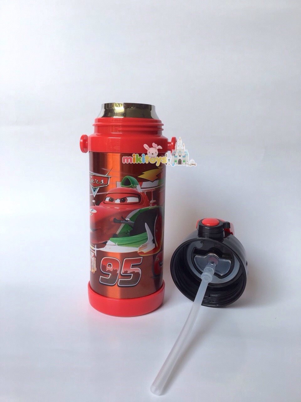 กระติกน้ำ คาร์ แมคควีน Cars McQueen'95 สีแดง ขนาด350ml. รุ่นกดแล้วฝาเด้ง พร้อมตัวล็อค2ชั้น