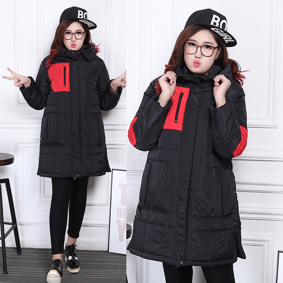 PreOrderคนอ้วน - เสื้อกันหนาว ผ้าฝ้ายโพลิเอสเตอร์ บุนวม สีดำแดง