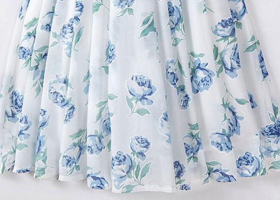 ##พร้อมส่ง## กระโปรง ผ้าฝ้าย กระโปรงลายดอกจับจีบรอบ