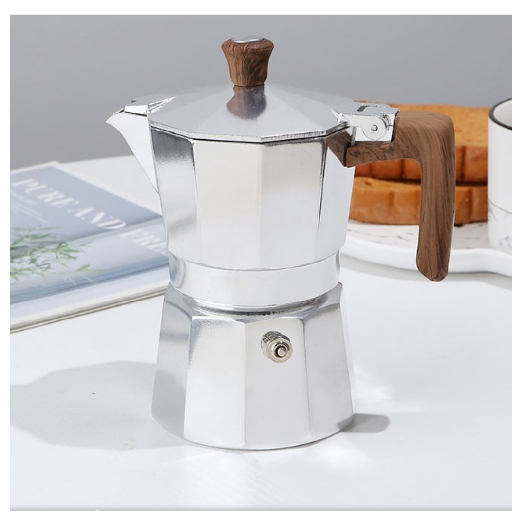 หม้อต้มกาแฟสดมอคค่าพอท MOKA POT อลูมิเนียม 3 ถ้วย เนื้อหนาสีเงินบูติก รหัส 1916
