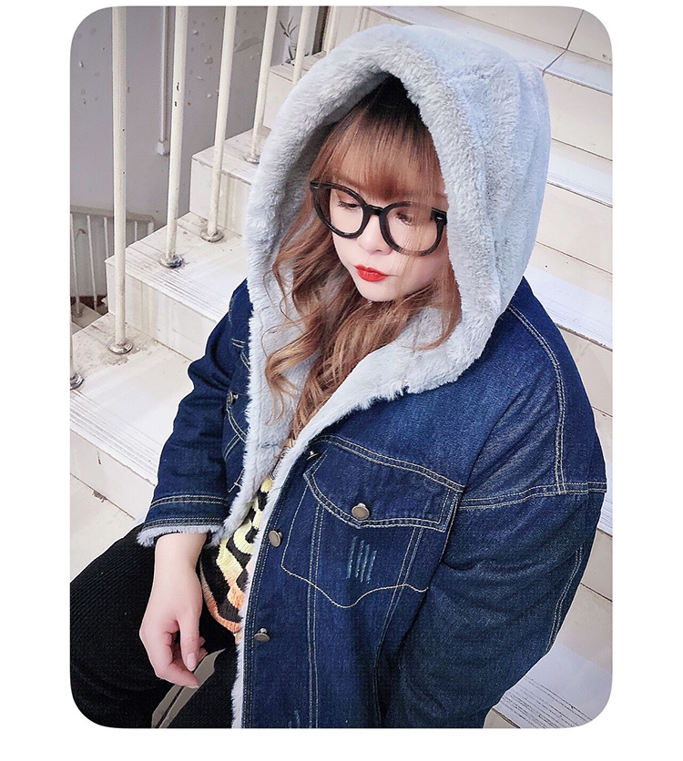 2324-0059 เสื้อกันหนาวไซส์ใหญ่ ยืนส์ บุขนนุ่มมาก มี Hoodถอด ไม่ได้จ้า