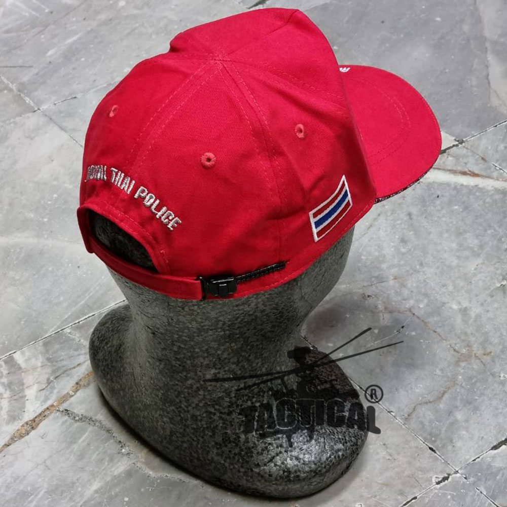 หมวกแก๊ป ครูฝึก แผ่นดิน + POLICE สีแดง ขอบหนา ซิปหลัง