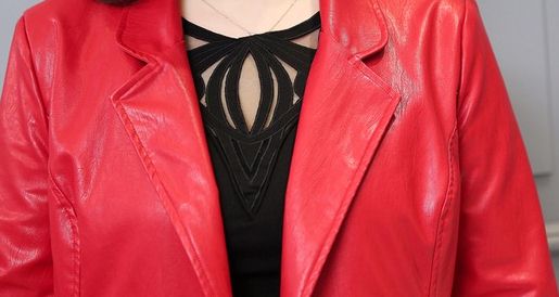 PreOrderเสื้อผ้าคนอ้วน - เสื้อโค้ท แจ็คเก็ตสูทหนัง Pu สี : แดง / ดำ