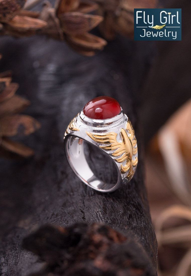 แหวนพญาอินทรีย์พลอยคาร์เนเลียนแท้ (ประจำวันพฤหัส) เงินแท้ งานสวยเกรดพรีเมี่ยม แหวนชาย