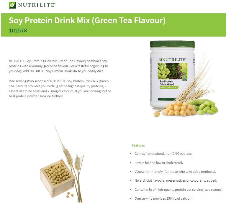 NUTRILITE Soy Protein Drink Mix - Green Tea Flavor (450g) โปรตีนชาเขียว