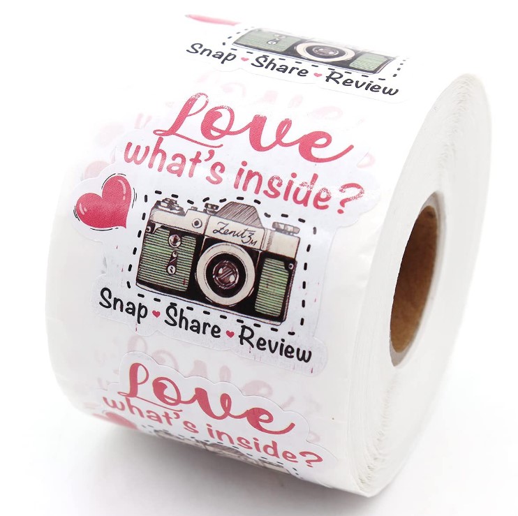 สติ๊กเกอร์ Love what's inside? ติดกล่องพัสดุ 490 ดวง/ม้วน ขนาด 3.5x4 ซม.