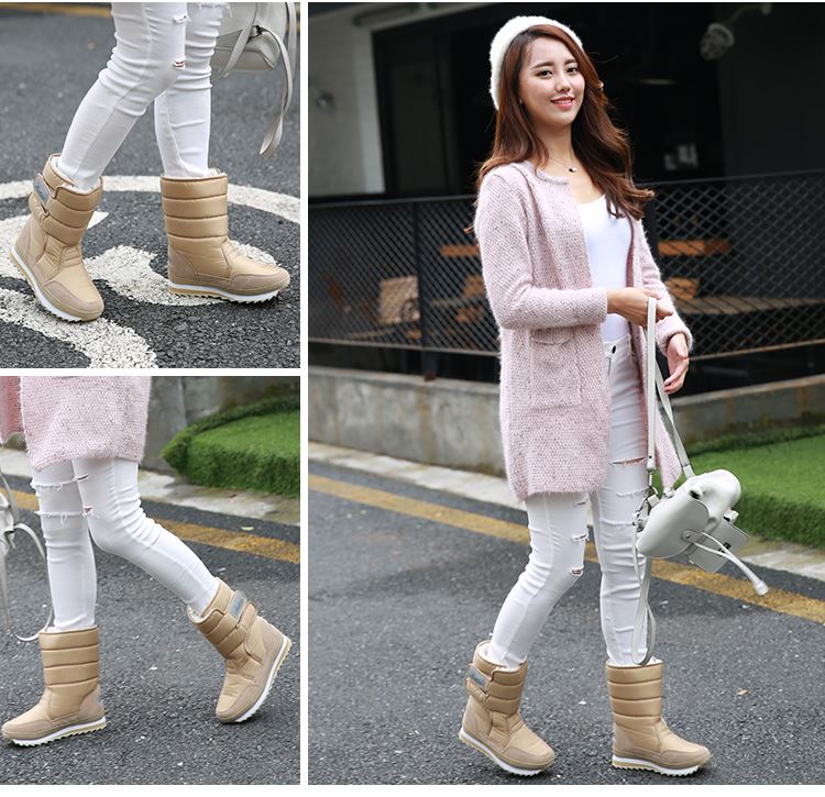 Pre Order - รองเท้าบูทกันหนาว รองเท้าบูทลุยหิมะ ผ้าร่ม+หนังPU ข้างในบุหนังสัตว์ สี : เทา / ดำ / ชมพู / ไวน์แดง / ฟ้า / ม่วง / กากี ไซส์ 35 / 36 / 37 / 38 / 39 / 40