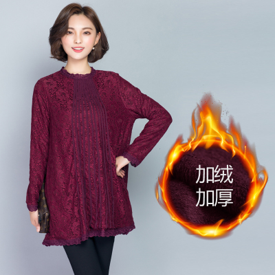 PreOrderคนอ้วน - เสื้อกันหนาวแฟชั่น ผ้าลูกไม้ ด้านในเป็นกำมะหยี่ สี : ดำ / ไวน์แดง