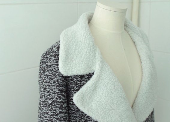 Pre Orderไซส์ใหญ่ - เสื้อกันหนาวแฟชั่น คนอ้วน ไซส์ใหญ่ เสื้อโค้ทขนสัตว์ จากหนังแกะ สีเทาดำ