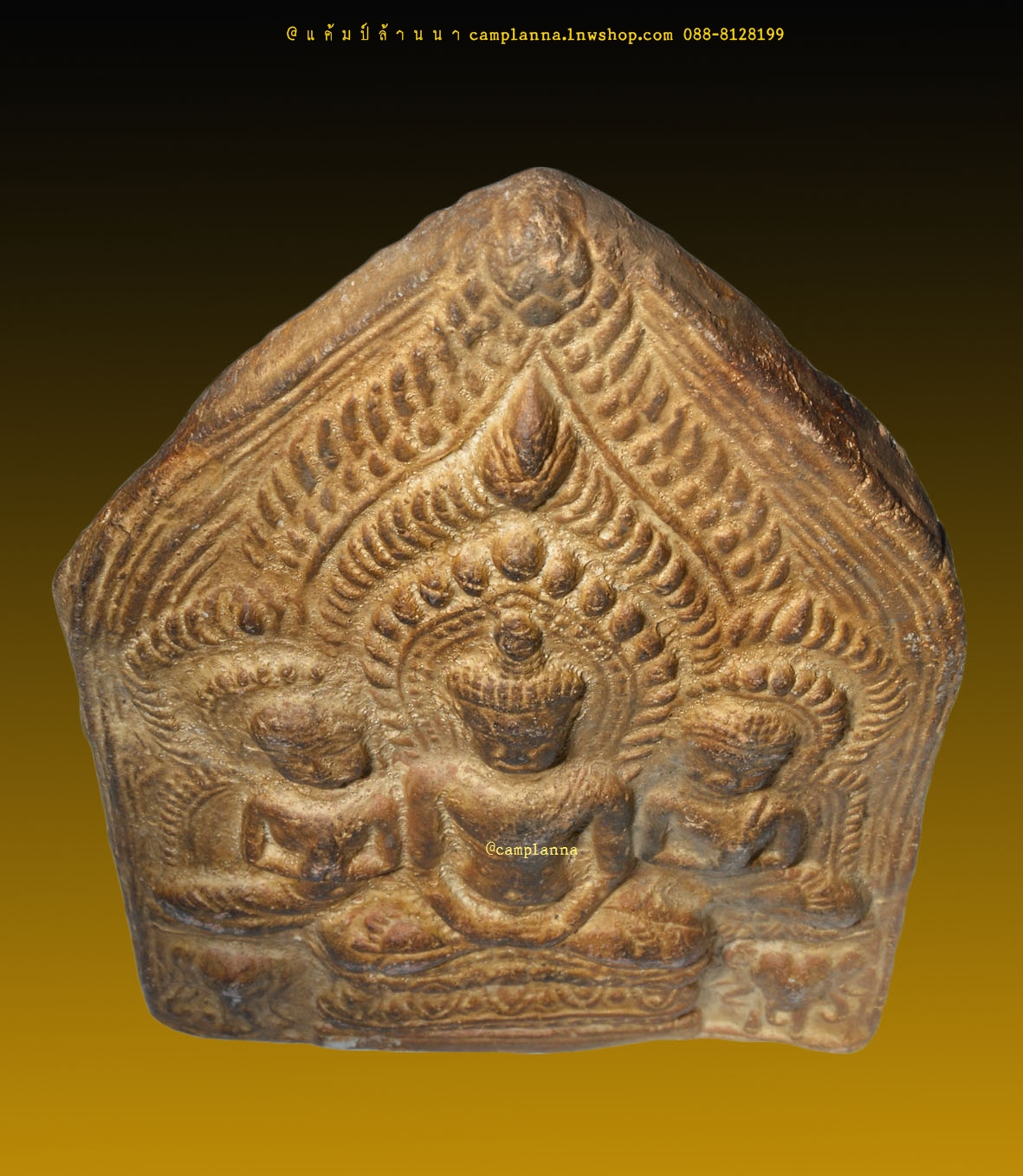 พระโมคคัลลาน์สารีบุตรช้างคู่เอราวัณ เนื้อดิน กรุวัดเขาพนมเพลิง 9x14.5 cm ศรีสัชนาลัย สุโขทัย งดงามอลังการเก่าเก็บจากกรุ